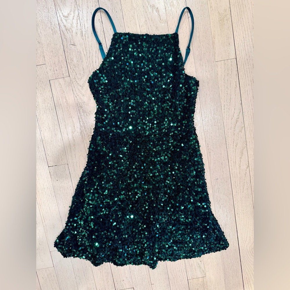Girls Sparkling Green Sequin Miss Behave Dress, Girls size 12